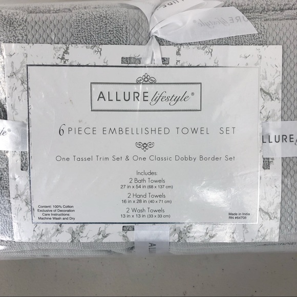 Allure Lifestyle 6 piece Embellished Towel Set - Picture 8 of 8
